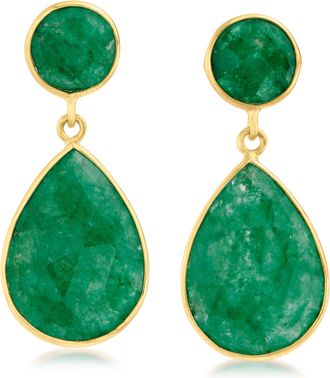 Ross-Simons Emerald Drop Earrings in 18kt Gold Over Sterling