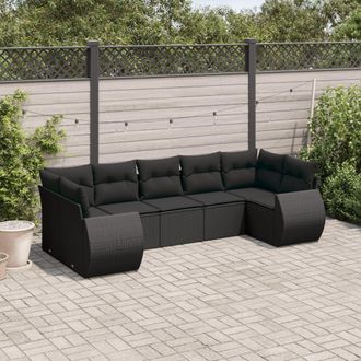 vidaXL Set De Comedor De Jard&iacute;n 7 Pzas Y Cojines Rat&aacute;n Sint&eacute;tico Negro Vidaxl