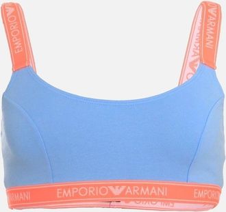Emporio Armani Womens Iconic Logo Band Stretch Cotton Bralette, Pale Blue with Contrast Band - Size: 12