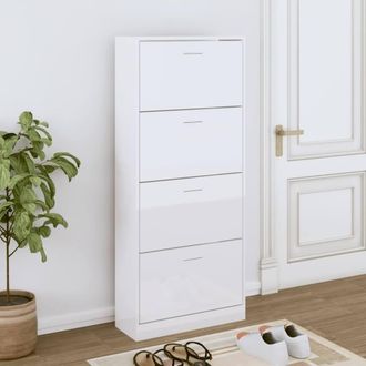 Berkfield Home Shoe Cabinet High Gloss White 63x24x147 cm Engineered Wood | Size: 63 x 24 x 147 cm