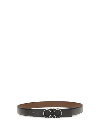 Ferragamo Black Solid Reversible Belt