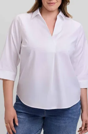 Foxcroft Cleo Pleated Cotton Blend Shirt in White at Nordstrom, Size 1X