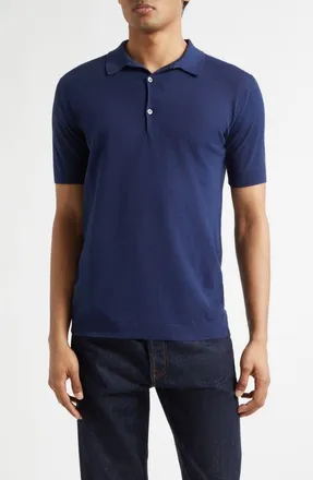 John Smedley Roth Solid Sweater Polo in French Navy at Nordstrom, Size X-Large
