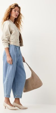 Icone Womens Pleated lightweight denim barrel-leg jean