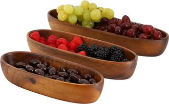 MegaChef 3 Piece Acacia Wood Oval Serving Bowls in Assorted Sizes