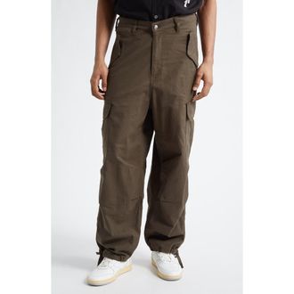 Rhude Cotton & Linen Parachute Cargo Pants in Olive Green at Nordstrom, Size X-Large
