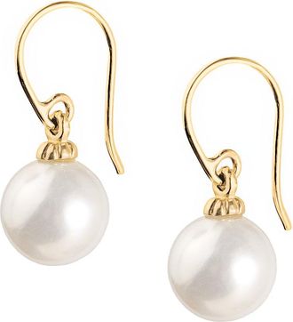 Dower & Hall 9k Gold White Luna Pearl Drop Hoops