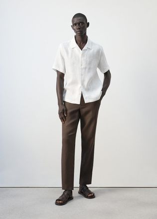 Mango Pantaloni 100% lino slim fit cioccolato - Uomo - 44 - MANGO MAN