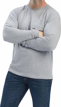 Ariat Mens Cotton Strong Long Sleeve Pocket Tee In Heather Charcoal