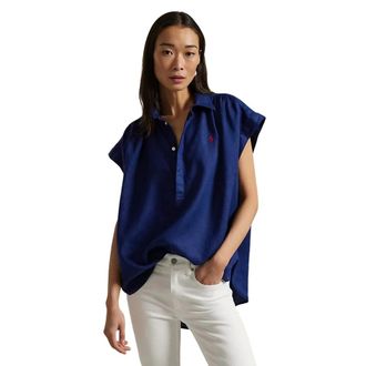Ralph Lauren Polo Shirts, female, Blue, Size: M Linen Pull-On Shirt