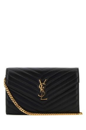 Saint Laurent Black Leather Cassandre Clutch