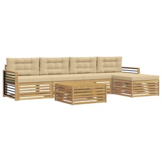 vidaXL Conjunto De Sof&aacute;s De Exterior Con Coj&iacute;n 7 Pcs Y Beige Poli&eacute;ster Vidaxl