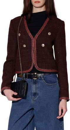 Walter Baker Elodie Tweed Jacket in Bordeaux Tweed at Nordstrom Rack, Size X-Large