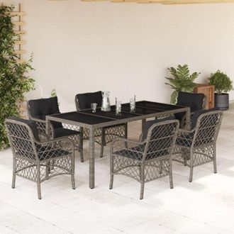 vidaXL Set Comedor Jard&iacute;n 7 Pzas Y Cojines Rat&aacute;n Sint&eacute;tico Gris Vidaxl