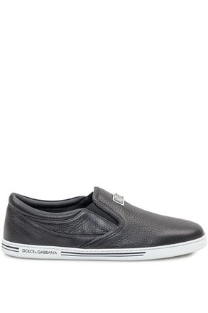 Dolce & Gabbana LEATHER PLAQUE SLIP ON Size: 43, colour: BLACK