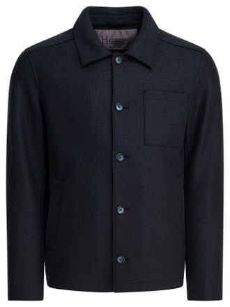 Herno Virgin Wool Overshirt Jacket Jackets And Coats Blu-Uomo