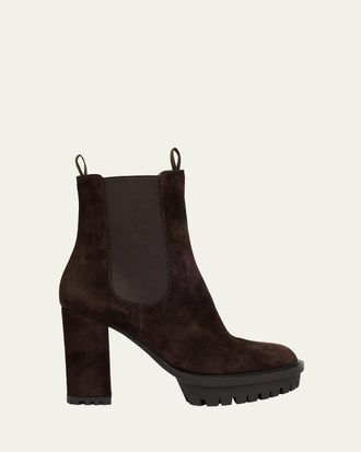 Gianvito Rossi Suede Lug-Sole Booties