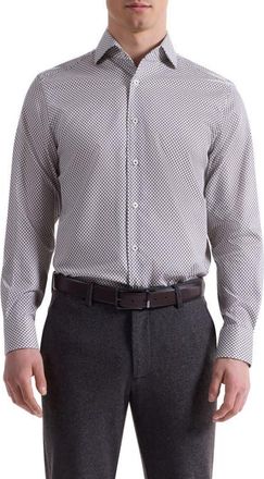 Bugatchi Alvin Shaped Fit Herringbone Button-Up Shirt in Taupe at Nordstrom, Size Xxx-Large