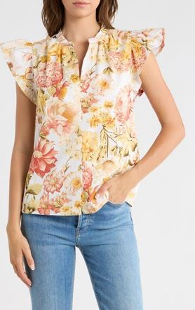 Sugarlips Cindi Cotton Ruffle Top in Green Pink at Nordstrom, Size X-Large