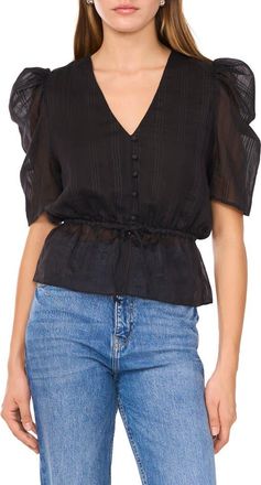 1.State Short Sleeve Peplum Shirt in Rich Black at Nordstrom, Size Medium