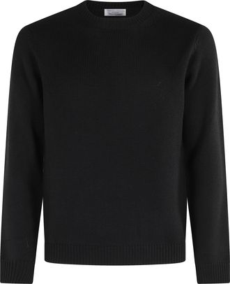Roberto Collina Black Crew-Neck Ribbed Merino Wool Sweater