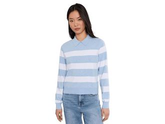 Splendid Phoebe Polo Stripe Sweater Womens Sweater Sea Bronze Heather/White : XL (Womens 14-16), Cotton/Elastane/Nylon