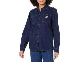 Carhartt Work in Progress Relaxed Fit Midweight Denim Overshirt Womens Clothing Zion : 2XL (Reg), Cotton/Denim