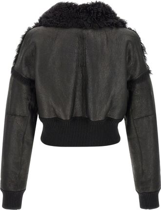 Rick Owens Mens Black Lamb Fur Leather Jacket Clothing