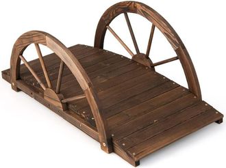 Costway Puente De Jard&iacute;n De Madera Abeto Con Media Rueda, Puente Decorativo De Estanque, Jard&iacute;n, Patio Trasero, Granja, 101.5 X 48,5 X 38 Cm (marr&oacute;n) - Costwa