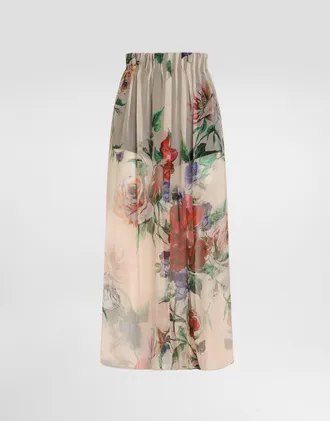 Dolce & Gabbana Floral-print Chiffon Calf-length Skirt - Woman Skirts Print 38