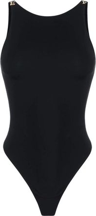 Elisabetta Franchi Tops, Dames, Zwart, 2Xl, Cr&ecirc;pe Jersey Bodysuit met Juweel Detail