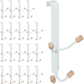 Relaxdays Relaxdays Set of 20 Door Fourfold Hooks, Scandinavian, Iron & Wood, Hanging Coat Rack HWD: 19 x 9 x 8 cm, White/Natural