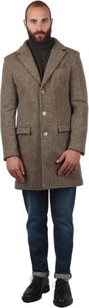 AT.P. CO Bruine Doornige Jas met Zakken en Split - Heren - Mantel - Bruin - XL - Wol - Jassen
