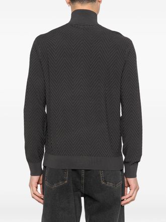 Emporio Armani Chevron-Patterned Cardigan - Black