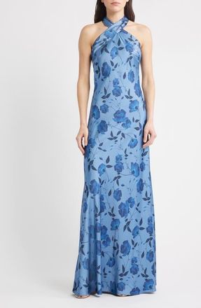 Sachin & Babi Laurant Floral Sleeveless Satin Crepe Gown in Wild Steel Roses at Nordstrom, Size 6