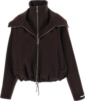 Sportmax Pure Wool Bomber Jacket with Removable Front Insert - Dames - Zomerjassen - Bruin - XS - Jassen