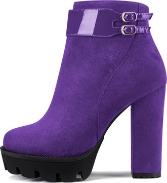 Castamere Women Chunky Block Platform High Heel Close Round Toe Ankle Boots Short Bootie Zipper Classic Boots Purple 6.5 UK