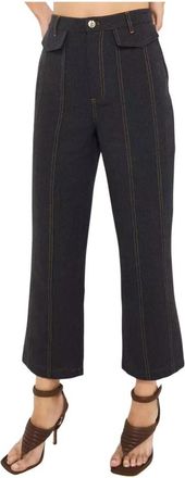 Acler Hoge taille Rosina Jean broek - Dames - Vrijetijds broeken - Blauw - L - Katoen - Broeken