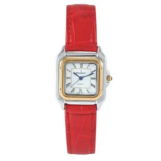 Peugeot Slim Leather Tank Watch- 36MM in Red at Nordstrom