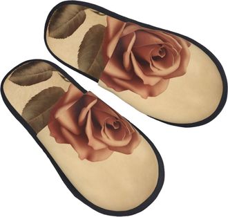 Generic Fleece Slippers Vintage Flower Warm Camping Slippers Reusable Indoor Shoes For Room Winter Travel L