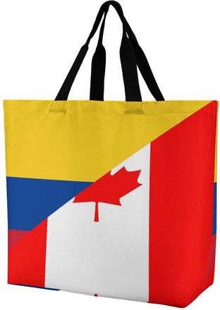 Generic Canada And Columbia Flag Large Reusable Shopping Bag Lightweight Foldable Tote Bags Washable Shoulder Handbag
