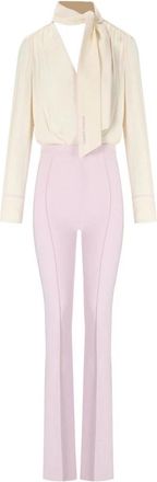 Elisabetta Franchi Georgette Jumpsuit in Roze en Roomwit - Dames - Jumpsuits - Roze - M - Satijn - Jumpsuits & Playsuits