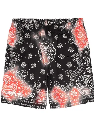 Purple Shorts met paisley-print - Zwart