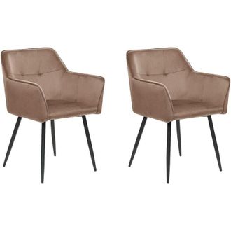 Beliani Beliani - Conjunto De 2 Sillas De Comedor De Terciopelo Marr&oacute;n Negro Reposabrazos Jasmin