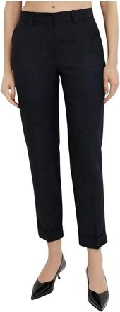 P.A.R.O.S.H. Donkerblauwe Flared Broek - Dames - Vrijetijds broeken - Blauw - S - Linnen - Broeken