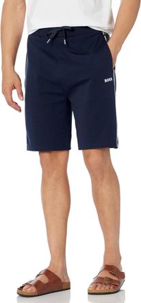 HUGO BOSS Mens Embroidered Logo Cotton Blend Shorts, Navy
