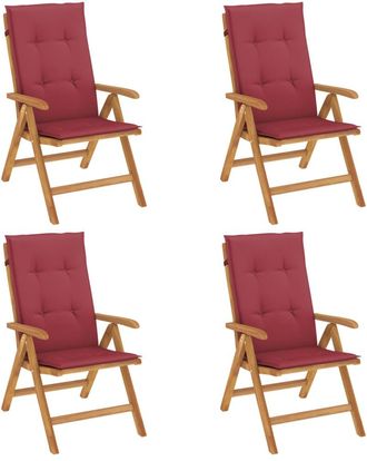 vidaXL Sillas Plegables Reclinables Con Cojines, 4 Piezas, Madera Maciza De Teca. Vidaxl