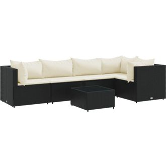 vidaXL Set Muebles De Jard&iacute;n 6 Piezas Y Cojines Rat&aacute;n Sint&eacute;tico Negro Vidaxl