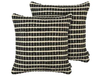 Beliani Set Di 2 Cuscini Decorativi In Cotone 45 X 45 Cm Bianco E Nero Yoncali
