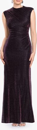 Betsy & Adam Metallic Crinkle Ruched Gown in Black/plum at Nordstrom, Size 14
